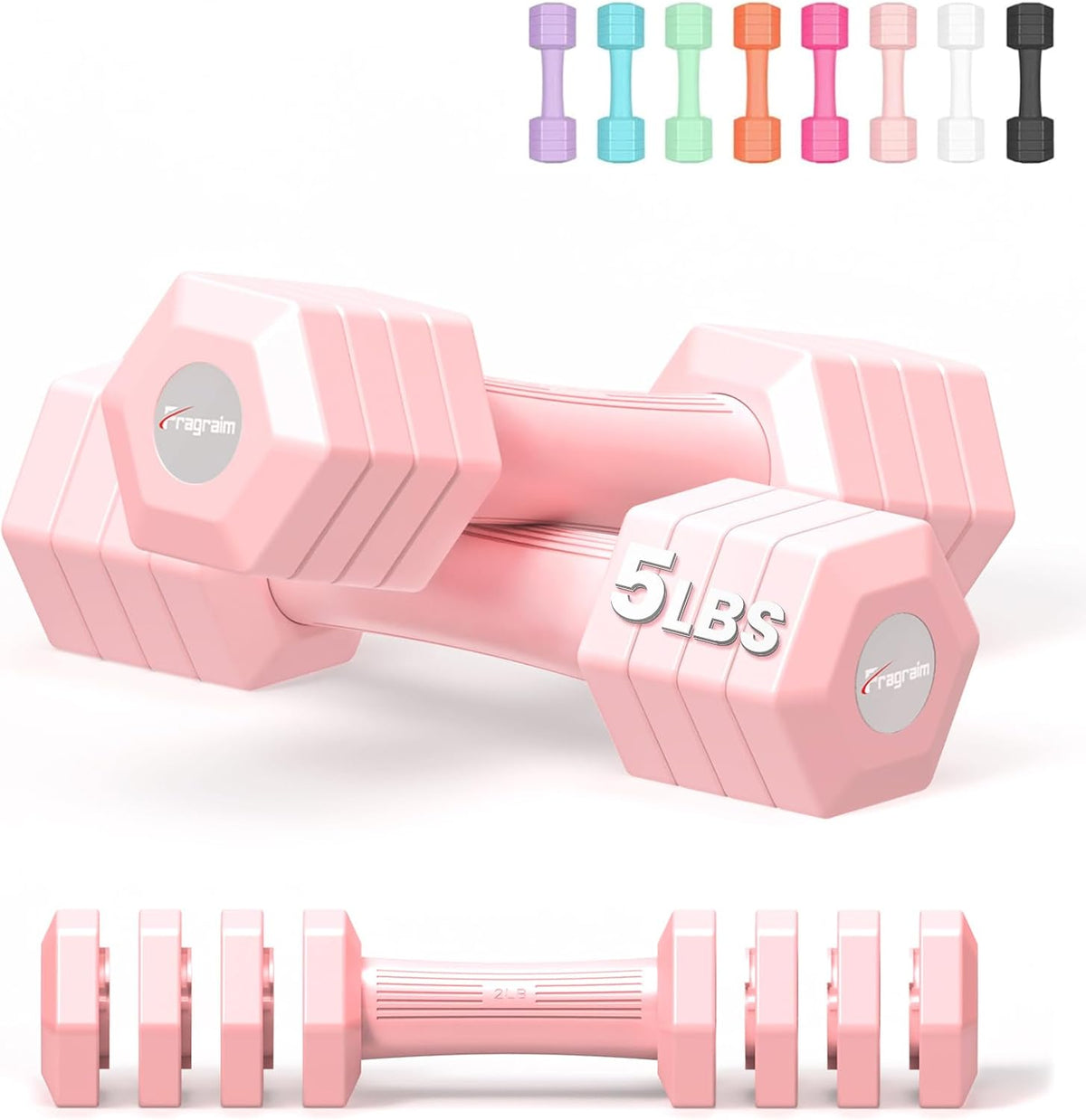 Adjustable Dumbbell Set, 4-in-1 Hand Weights, 5/6 LB Pair for Women Men