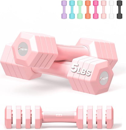Adjustable Dumbbell Set, 4-in-1 Hand Weights, 5/6 LB Pair for Women Men