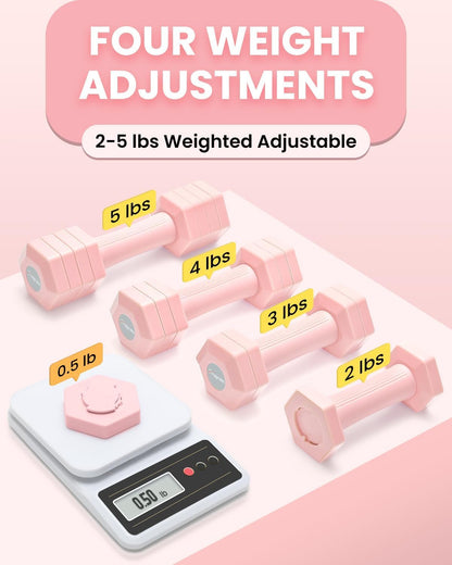 Adjustable Dumbbell Set, 4-in-1 Hand Weights, 5/6 LB Pair for Women Men
