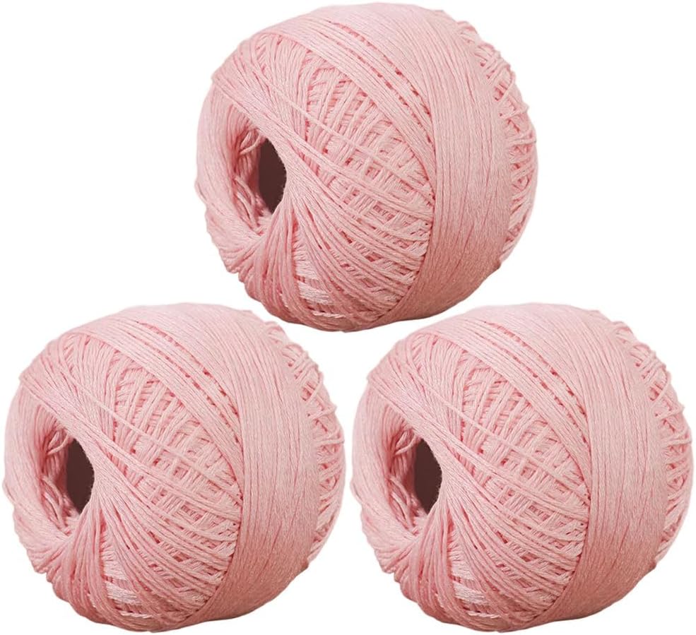 3 Rolls of Cotton Yarn - 50g/Roll, Cotton Linen Lace Thread for Knitting & Crocheting, Size 6 Knitting Thread Lace, Blending 60% Cotton and 40% Linen (#07 Light Peach)