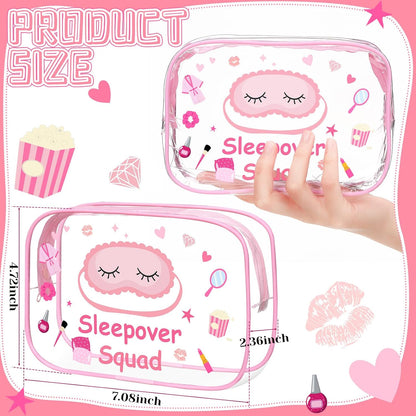 8 Pcs Sleepover Party Favors Sleepover Squad Make up Bags Waterproof Slumber Pajama Party Supplies Spa Birthday Overnight Sleep over Favors(Pink)
