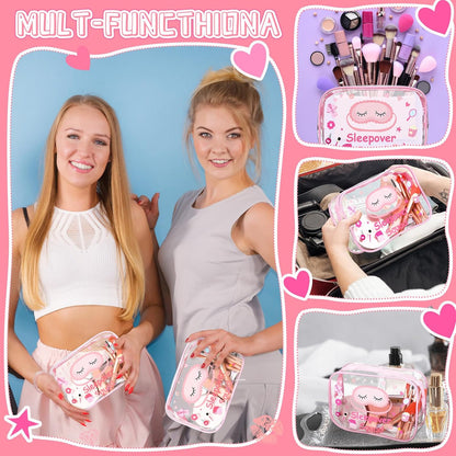 8 Pcs Sleepover Party Favors Sleepover Squad Make up Bags Waterproof Slumber Pajama Party Supplies Spa Birthday Overnight Sleep over Favors(Pink)