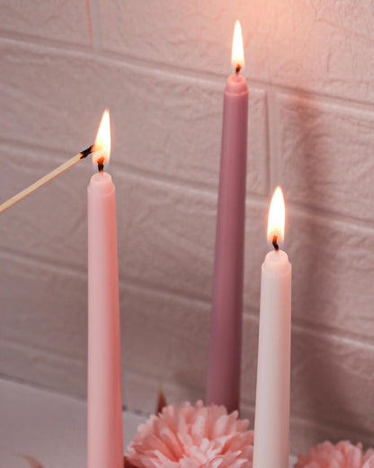 12 Inch Taper Candles Pink Set of 4 Unscented Smokeless Home Decor
