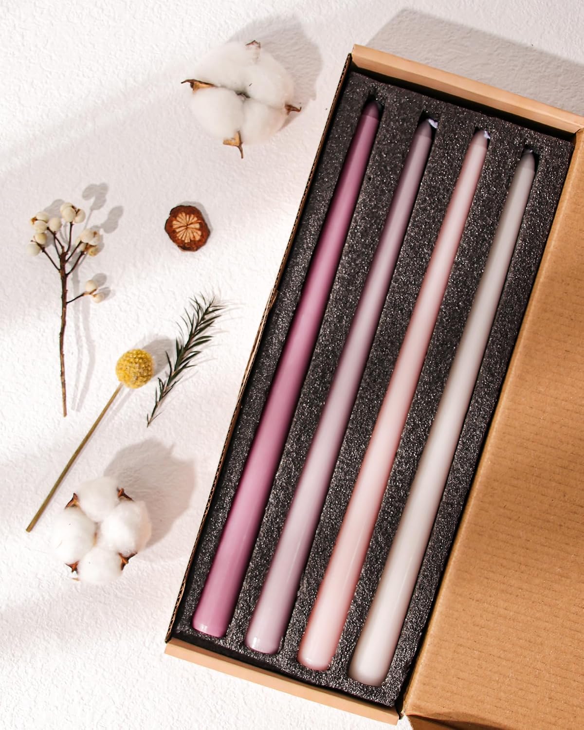 12 Inch Taper Candles Pink Set of 4 Unscented Smokeless Home Decor