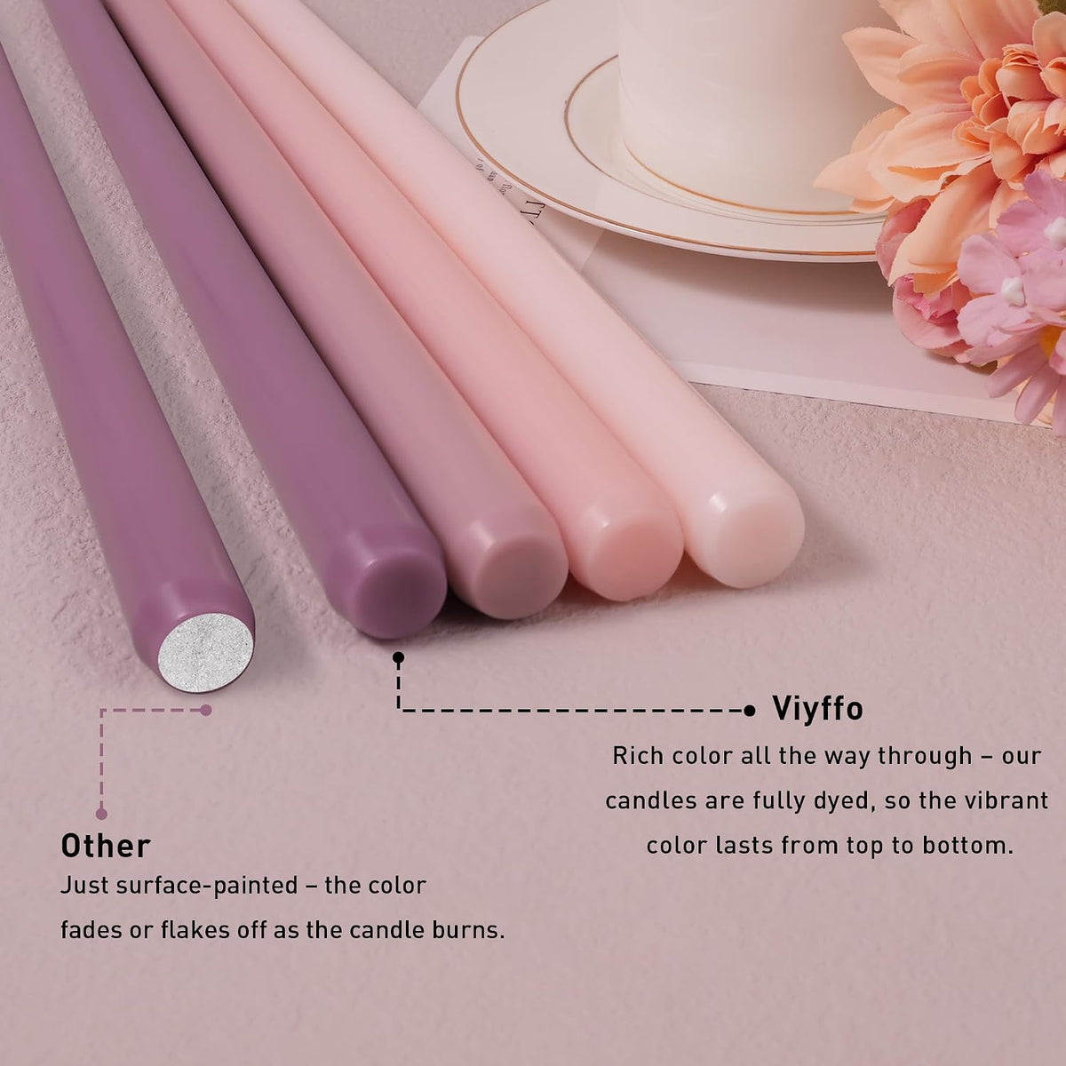 12 Inch Taper Candles Pink Set of 4 Unscented Smokeless Home Decor