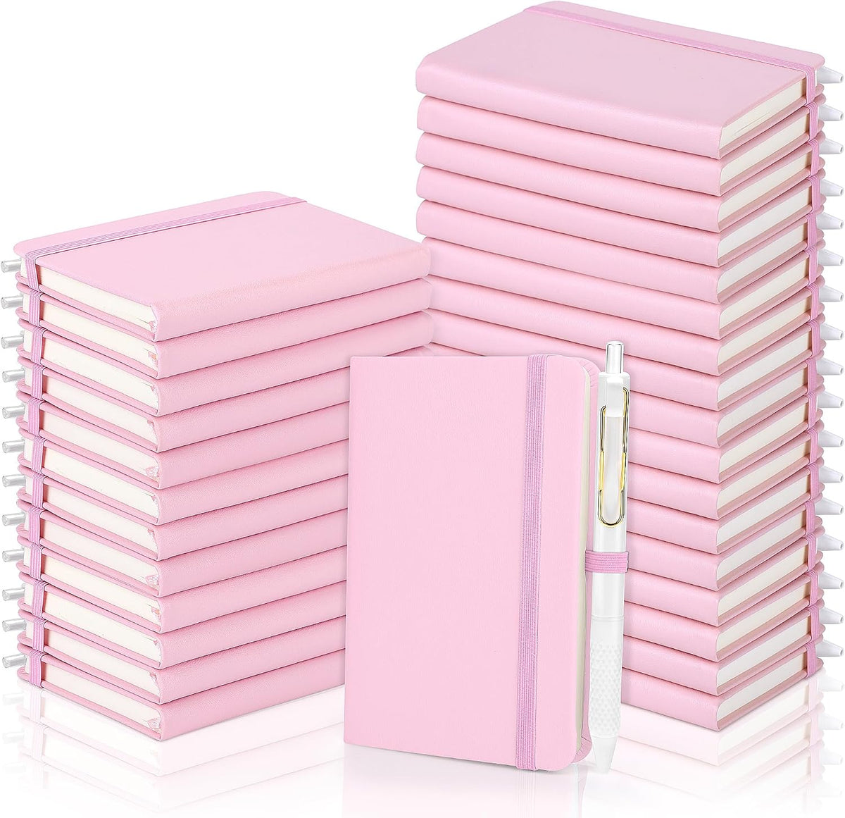 50 Sets Pocket Notebook Journal with Pens, 160 Pages, 3.5 x 5.5 Inch Mini Lined Journal Notebook A6 Leather Hardcover College Ruled Notepad with Pen Holder for School Office Gifts, Pink