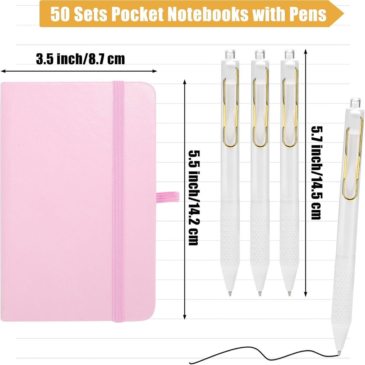 50 Sets Pocket Notebook Journal with Pens, 160 Pages, 3.5 x 5.5 Inch Mini Lined Journal Notebook A6 Leather Hardcover College Ruled Notepad with Pen Holder for School Office Gifts, Pink
