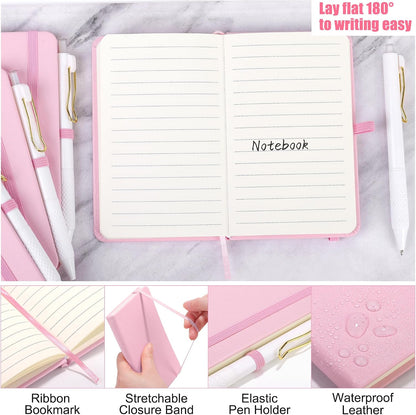 50 Sets Pocket Notebook Journal with Pens, 160 Pages, 3.5 x 5.5 Inch Mini Lined Journal Notebook A6 Leather Hardcover College Ruled Notepad with Pen Holder for School Office Gifts, Pink