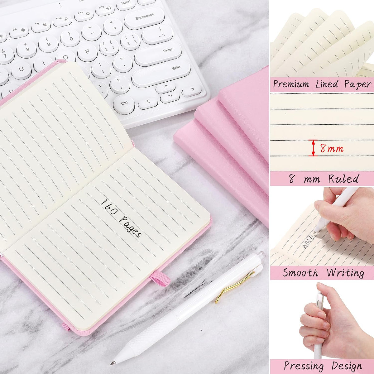 50 Sets Pocket Notebook Journal with Pens, 160 Pages, 3.5 x 5.5 Inch Mini Lined Journal Notebook A6 Leather Hardcover College Ruled Notepad with Pen Holder for School Office Gifts, Pink