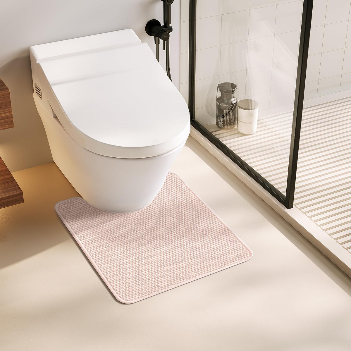 Toilet Rug, Thin Toilet Rugs U Shaped Washable Non Slip Absorbent Quick Dry Low Pile Toilet Mat, Pink 20"x24" U Shape