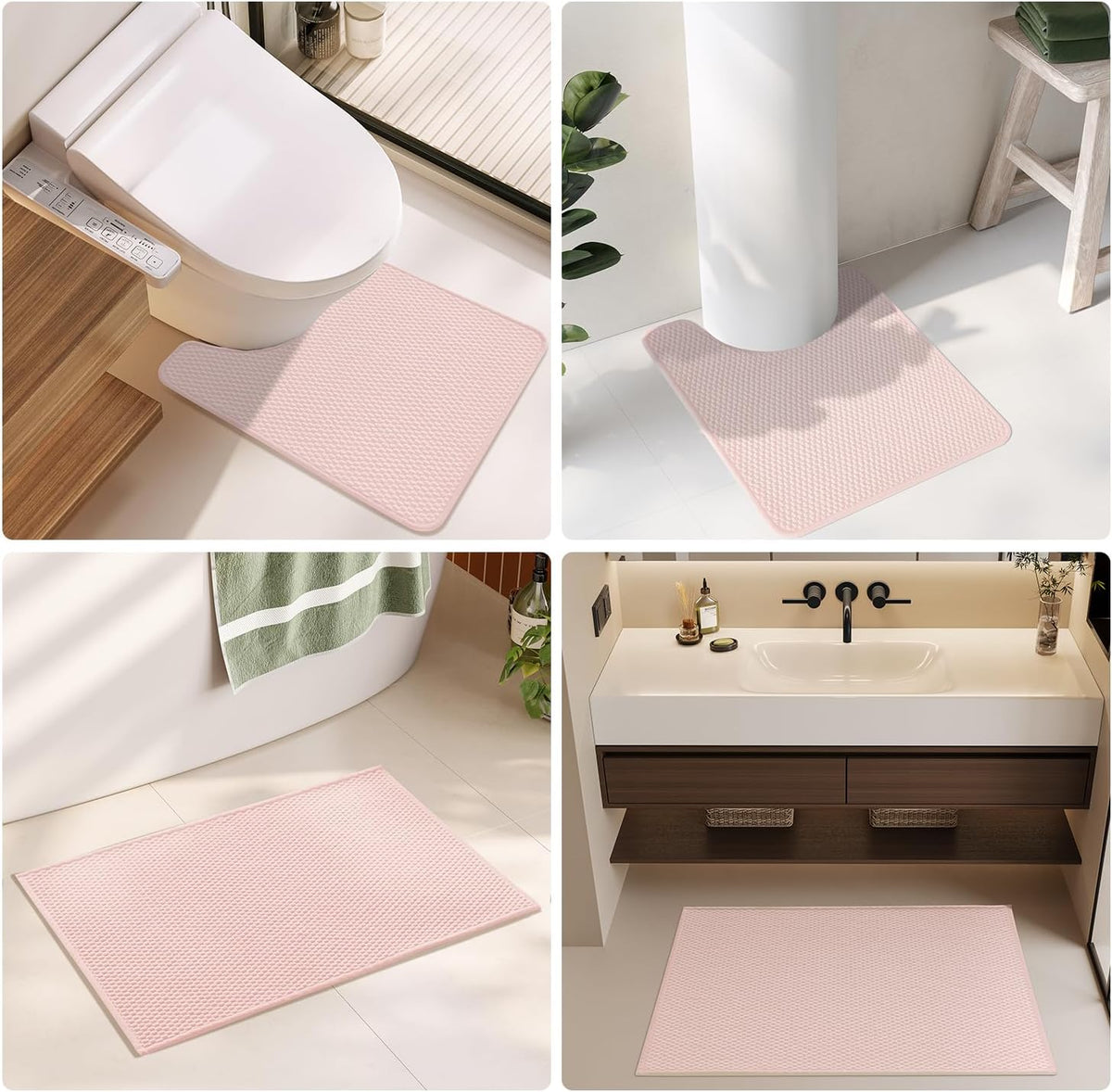 Toilet Rug, Thin Toilet Rugs U Shaped Washable Non Slip Absorbent Quick Dry Low Pile Toilet Mat, Pink 20"x24" U Shape