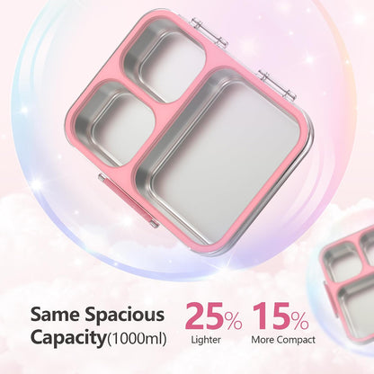 Stainless Steel Bento Lunch Box, 34oz/1000ml, Pink