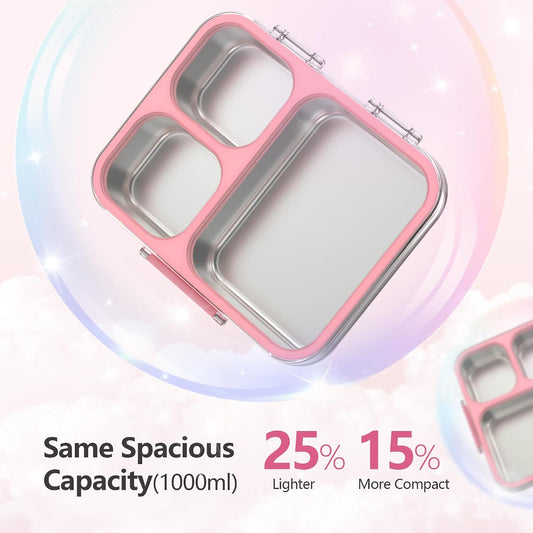 Stainless Steel Bento Lunch Box, 34oz/1000ml, Pink