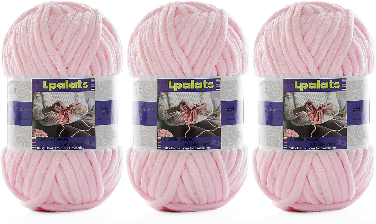 #6 Super Bulky Blanket Pink Yarn - Chunky Chenille Yarn for Crocheting