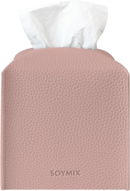 Skin Touch PU Leather Square Tissue Box Cover — Modern Decorative Holder for Bathroom, Vanity, Office Desk, Bedroom, Living Room, or Kitchen (Pink, Square)