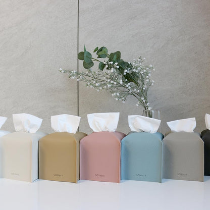 Skin Touch PU Leather Square Tissue Box Cover — Modern Decorative Holder for Bathroom, Vanity, Office Desk, Bedroom, Living Room, or Kitchen (Pink, Square)