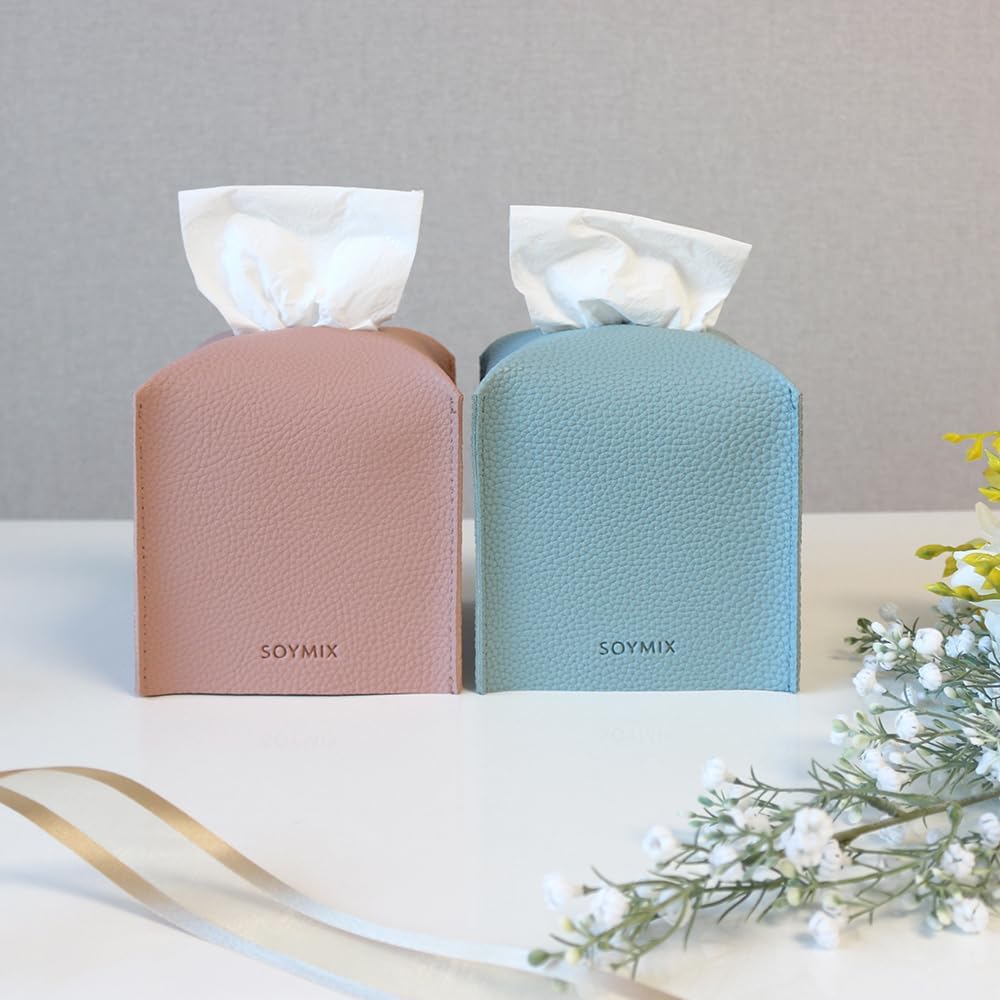 Skin Touch PU Leather Square Tissue Box Cover — Modern Decorative Holder for Bathroom, Vanity, Office Desk, Bedroom, Living Room, or Kitchen (Pink, Square)