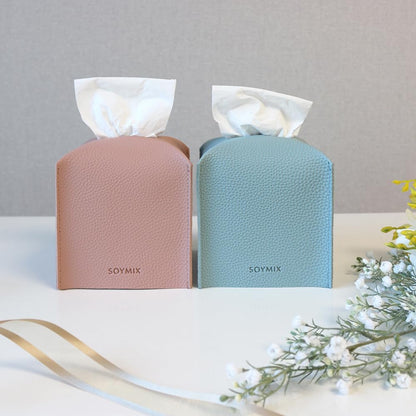 Skin Touch PU Leather Square Tissue Box Cover — Modern Decorative Holder for Bathroom, Vanity, Office Desk, Bedroom, Living Room, or Kitchen (Pink, Square)