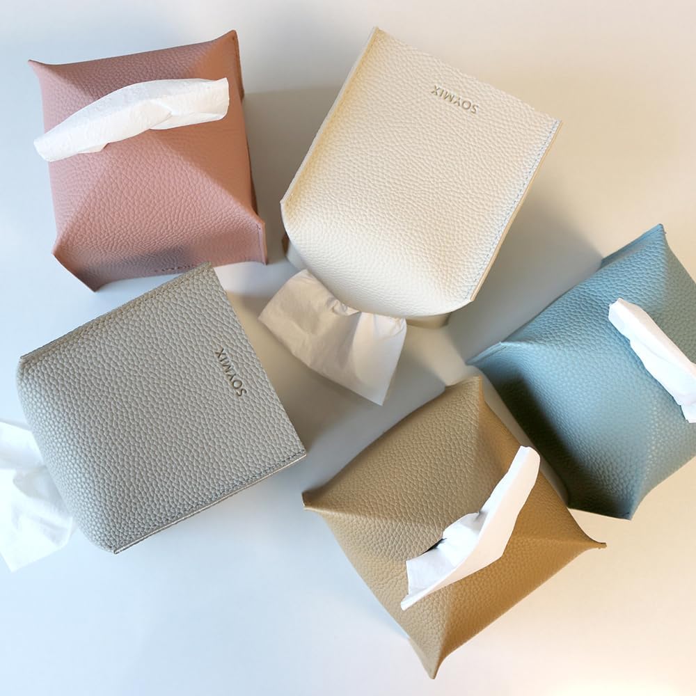 Skin Touch PU Leather Square Tissue Box Cover — Modern Decorative Holder for Bathroom, Vanity, Office Desk, Bedroom, Living Room, or Kitchen (Pink, Square)