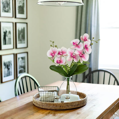 Pink Orchids Artificial Flowers, Faux Orchid in Glass Vase Real Touch Small Phalaenopsis Orchid Flowers Arrangements with Clear Vase Orchids Centerpiece for Dining Room Table