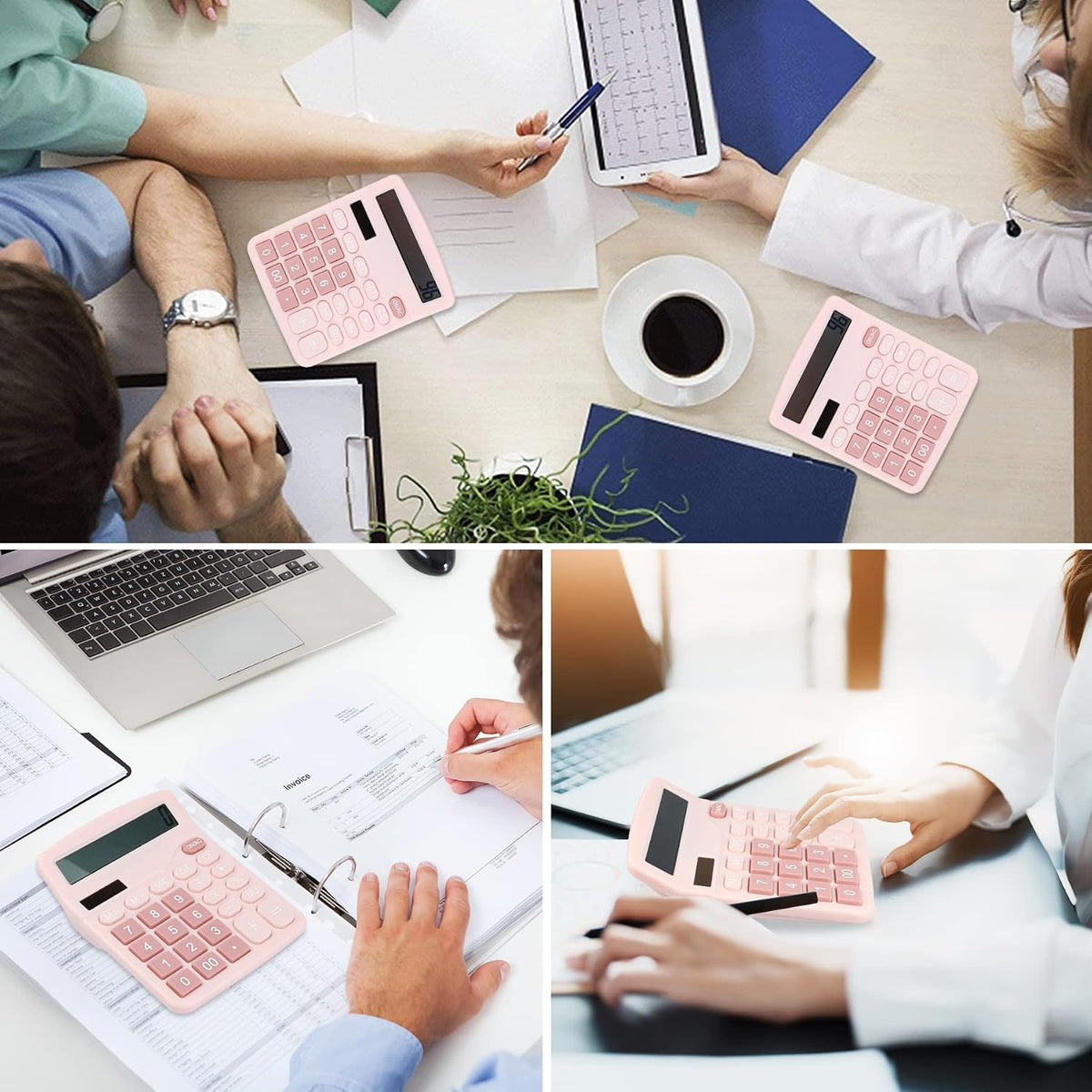 Desk Calculator, 12-Digit LCD Display Office Calculator – Dual Power, Compact and Lightweight, Easy-to-Read Display, Durable for Business, School, and Home (Pink)