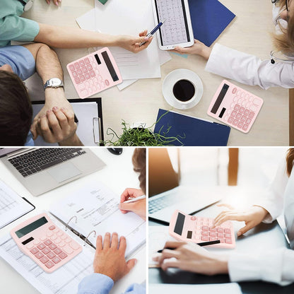 Desk Calculator, 12-Digit LCD Display Office Calculator – Dual Power, Compact and Lightweight, Easy-to-Read Display, Durable for Business, School, and Home (Pink)