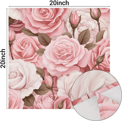Pink Rose Flower Cloth Napkins Spring Floral 20x20 Inch Dinner Reusable Napkins Washable Table Cloth Napkin for Party Wedding Home Holiday Restaurant Decoration