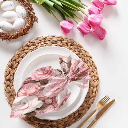 Pink Rose Flower Cloth Napkins Spring Floral 20x20 Inch Dinner Reusable Napkins Washable Table Cloth Napkin for Party Wedding Home Holiday Restaurant Decoration