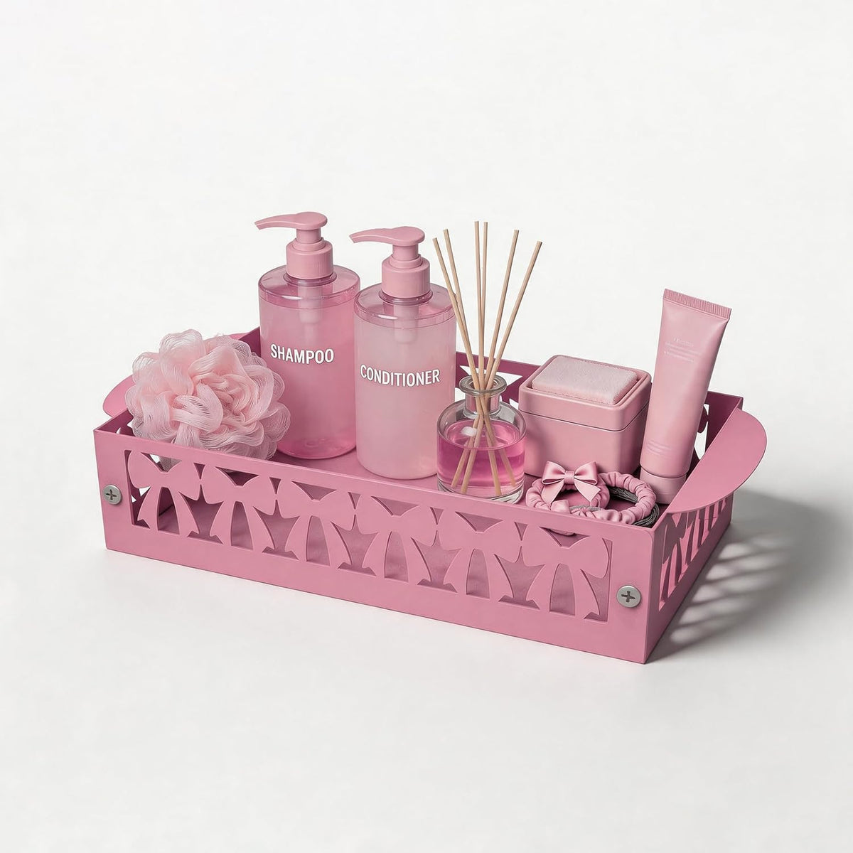 Pink Bow Toilet Paper Basket Metal Bathroom Organizer Pink Bathroom Decor Cute Toilet Paper Holder Coquette Bathroom Accessories Feminine Toilet Basket for Vanity Counter Shelf