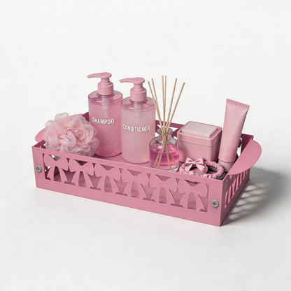 Pink Bow Toilet Paper Basket Metal Bathroom Organizer Pink Bathroom Decor Cute Toilet Paper Holder Coquette Bathroom Accessories Feminine Toilet Basket for Vanity Counter Shelf