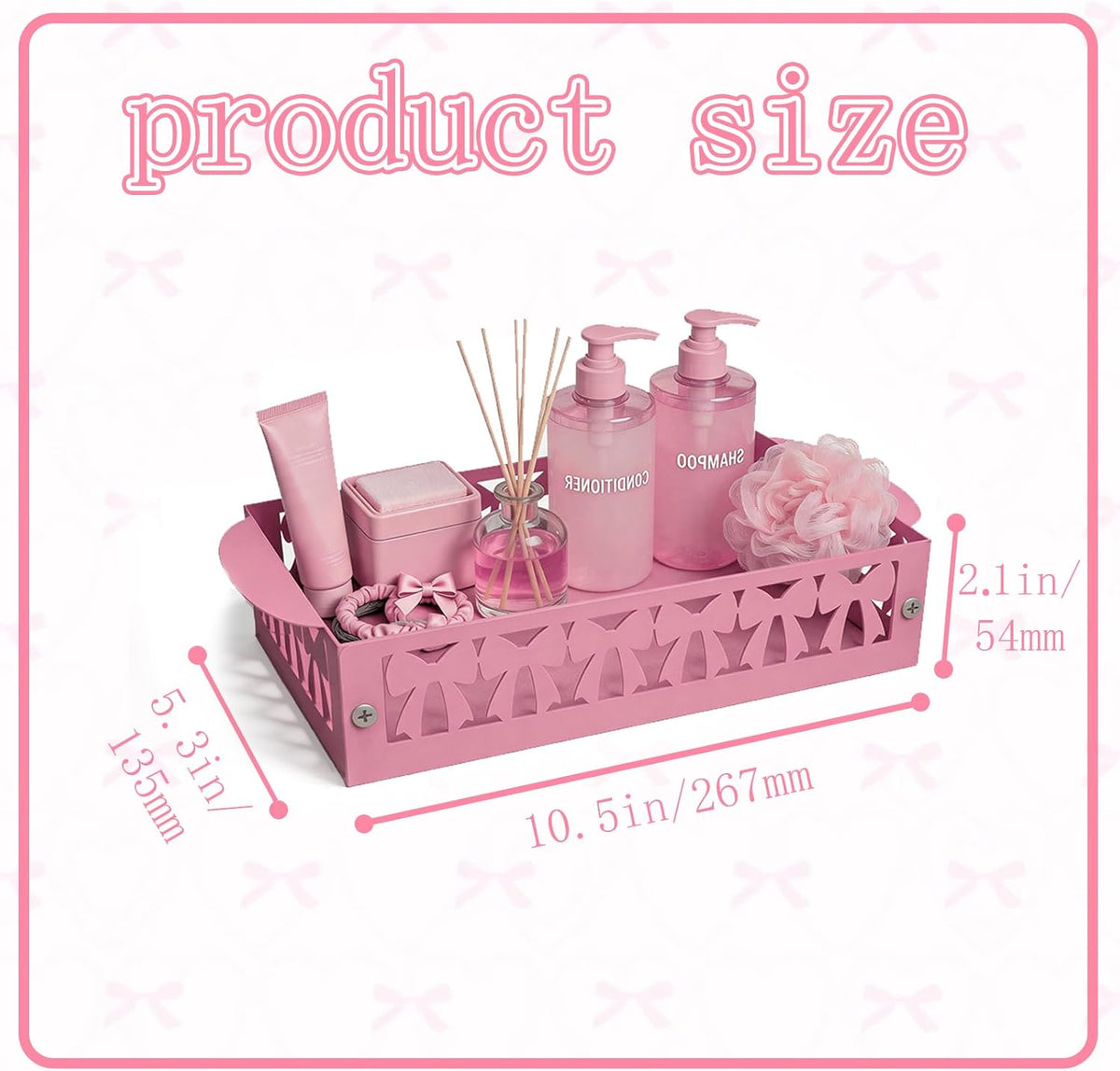 Pink Bow Toilet Paper Basket Metal Bathroom Organizer Pink Bathroom Decor Cute Toilet Paper Holder Coquette Bathroom Accessories Feminine Toilet Basket for Vanity Counter Shelf