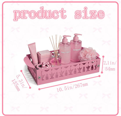 Pink Bow Toilet Paper Basket Metal Bathroom Organizer Pink Bathroom Decor Cute Toilet Paper Holder Coquette Bathroom Accessories Feminine Toilet Basket for Vanity Counter Shelf