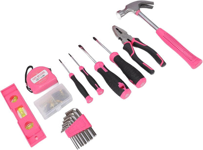 18 Piece Pink Tool Kit, Home Repair Tool Set with Ergonomic Non Slip Handles and Carbon Steel Heads, for Women Household DIY Projects and Small Repairs (18Pcs)