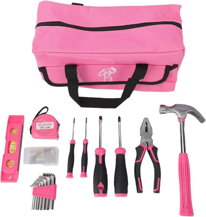 18 Piece Pink Tool Kit, Home Repair Tool Set with Ergonomic Non Slip Handles and Carbon Steel Heads, for Women Household DIY Projects and Small Repairs (18Pcs)