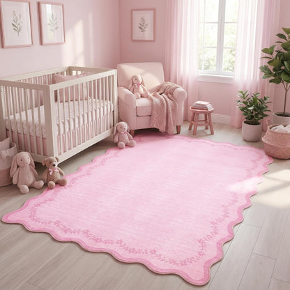 4x6 Scalloped Washable Area Rug Pink Nursery Kids Bedroom Rug
