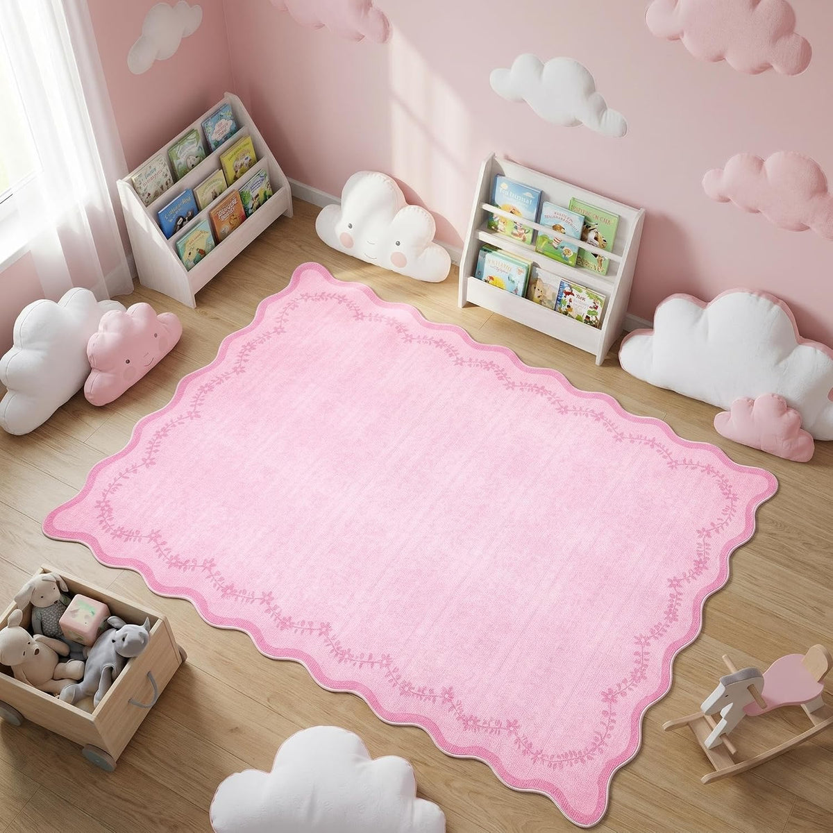 4x6 Scalloped Washable Area Rug Pink Nursery Kids Bedroom Rug