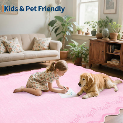4x6 Scalloped Washable Area Rug Pink Nursery Kids Bedroom Rug