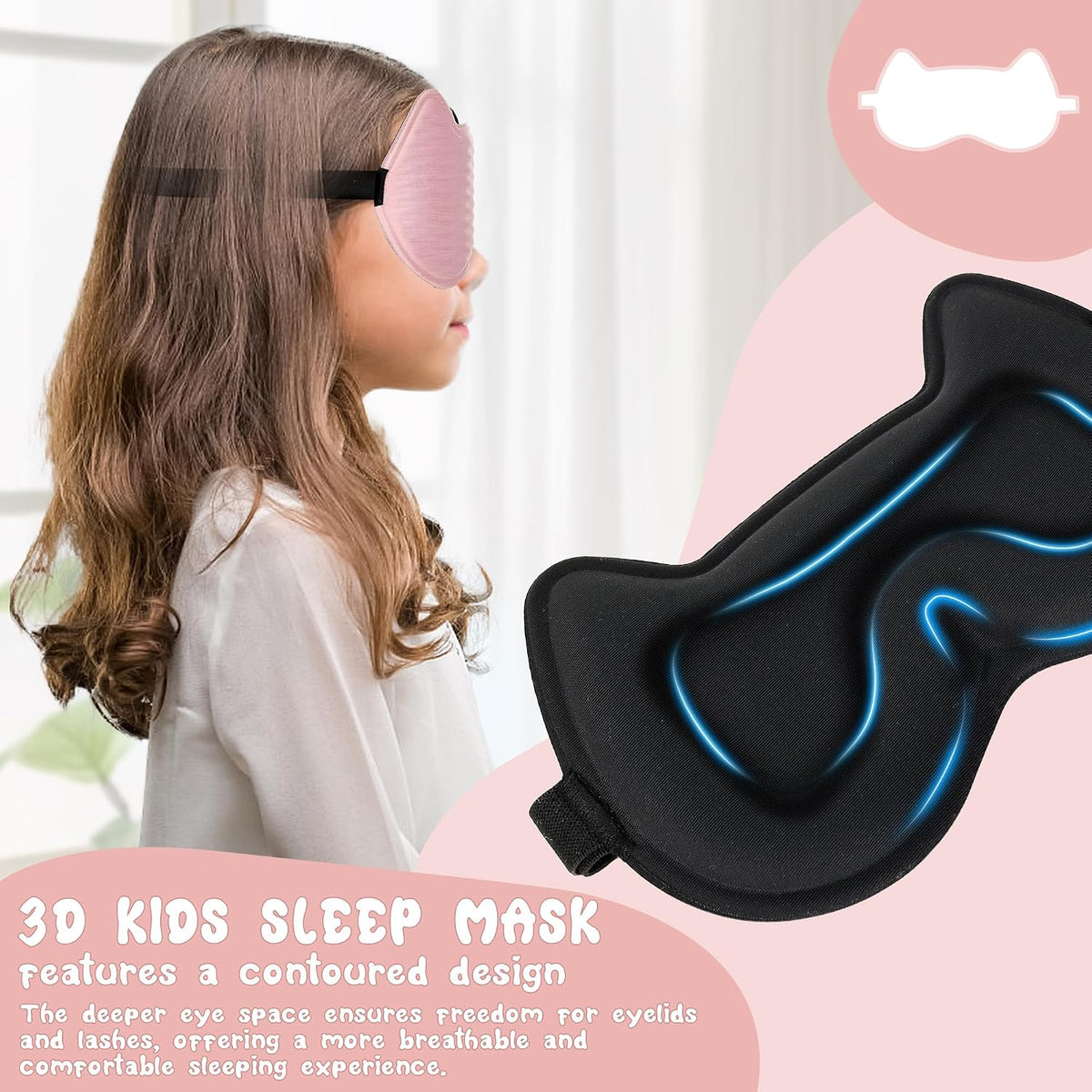 Kids Sleep Mask Eye Mask: 3D Contoured Cup Sleeping Masks Pressure-Free