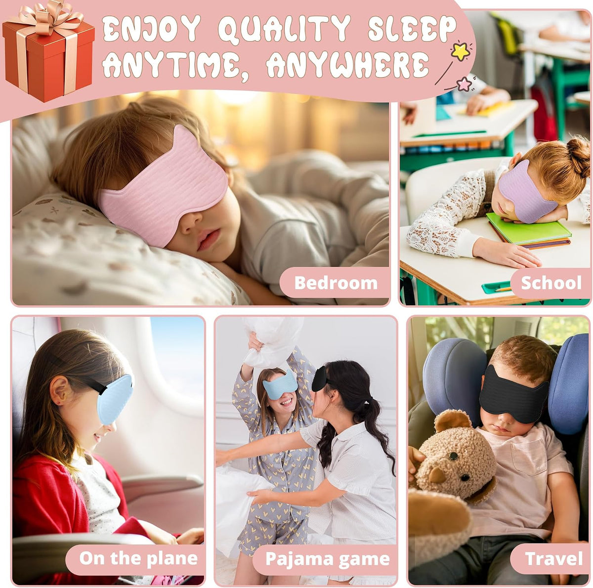 Kids Sleep Mask Eye Mask: 3D Contoured Cup Sleeping Masks Pressure-Free