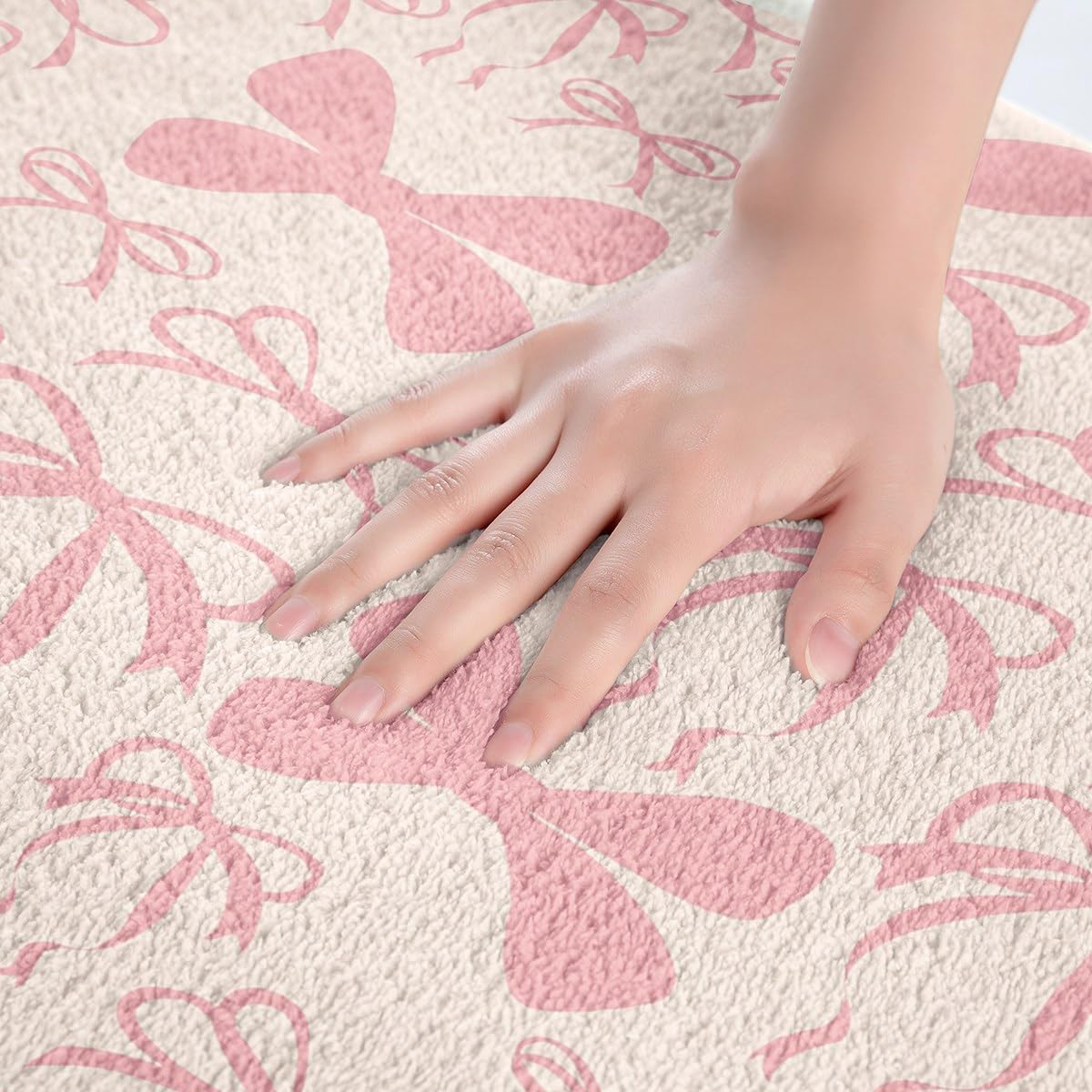 Cute Bowknot Bathroom Rugs 16"x24" Light Pink Girls Bow Bath Mats Kawaii Bathroom Accessories Non-Slip Soft Shaggy Absorben Princess Decor