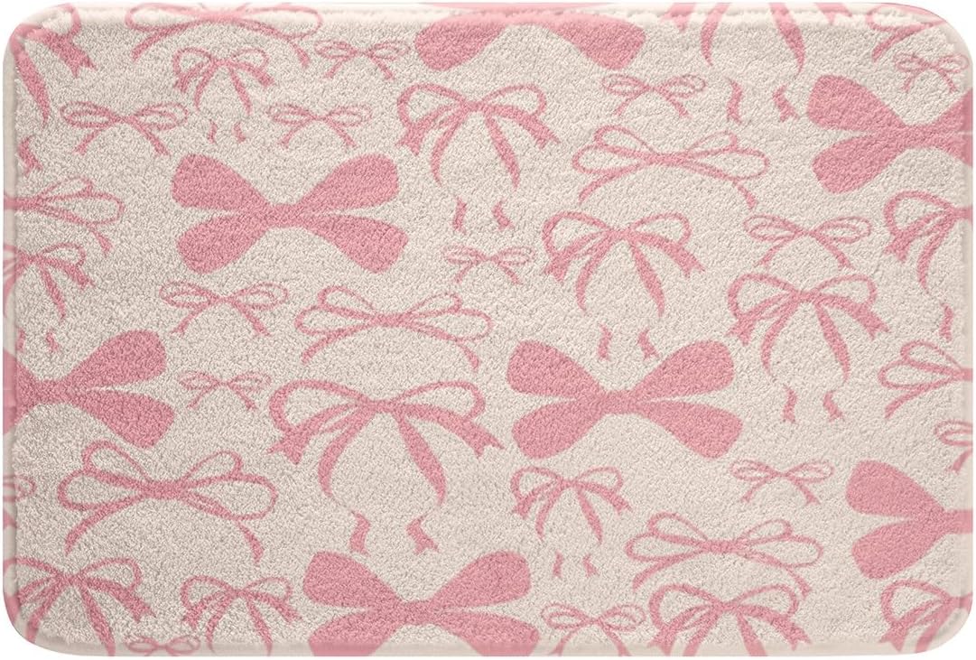 Cute Bowknot Bathroom Rugs 16"x24" Light Pink Girls Bow Bath Mats Kawaii Bathroom Accessories Non-Slip Soft Shaggy Absorben Princess Decor
