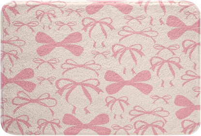 Cute Bowknot Bathroom Rugs 16"x24" Light Pink Girls Bow Bath Mats Kawaii Bathroom Accessories Non-Slip Soft Shaggy Absorben Princess Decor