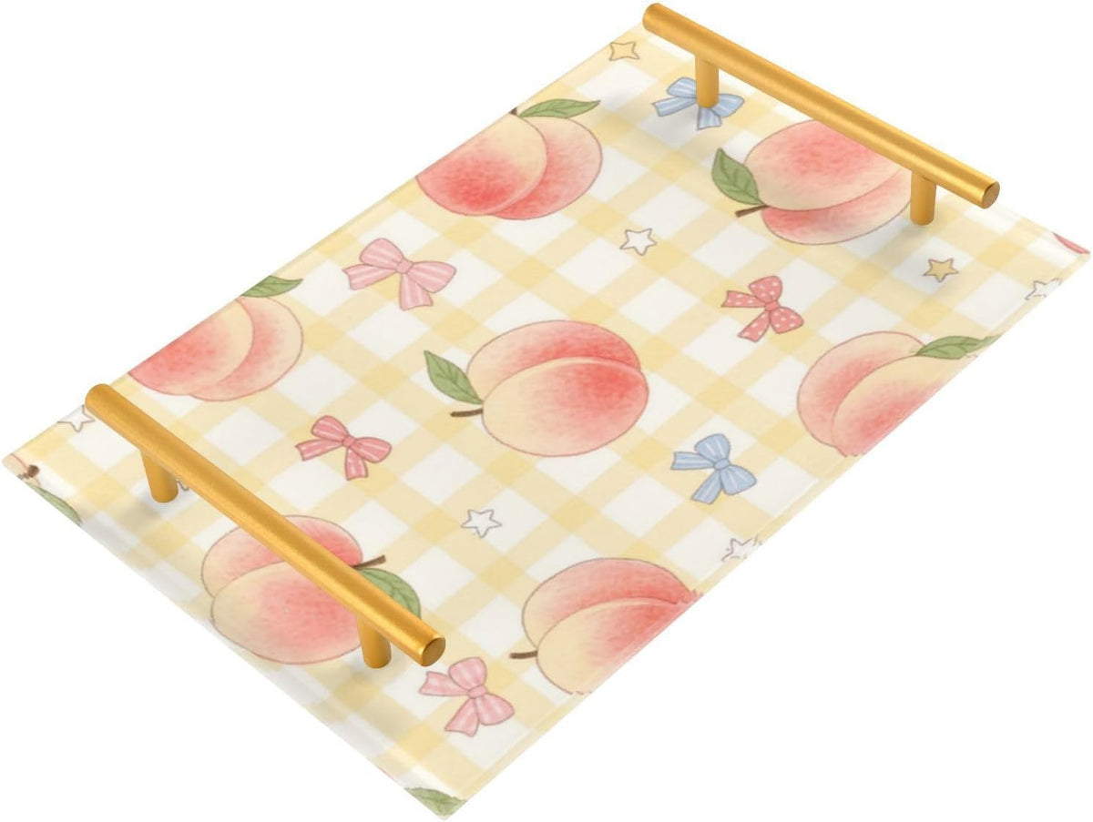 Cute Pink Peaches Decorative Couch Tray with Handles Table Serving Tray for Jewelry Perfume for Decorative Food bandeja para Cafe Set