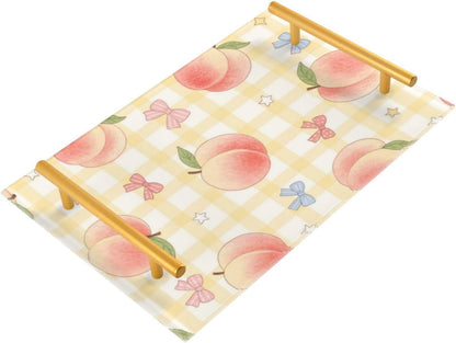 Cute Pink Peaches Decorative Couch Tray with Handles Table Serving Tray for Jewelry Perfume for Decorative Food bandeja para Cafe Set