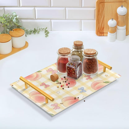 Cute Pink Peaches Decorative Couch Tray with Handles Table Serving Tray for Jewelry Perfume for Decorative Food bandeja para Cafe Set