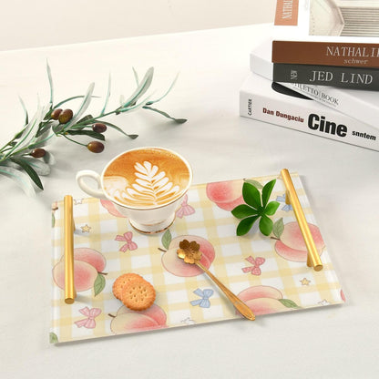 Cute Pink Peaches Decorative Couch Tray with Handles Table Serving Tray for Jewelry Perfume for Decorative Food bandeja para Cafe Set