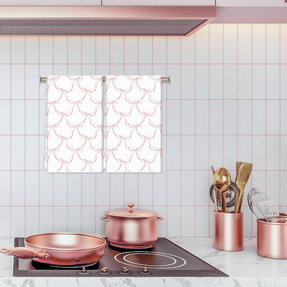 2Pcs Coquette Pink Bow Kitchen Towel Pink Ribbon Dish Towels Waffle Hand Drying Tea Towel for Cooking Baking Cleaning 18 x 28 Inch