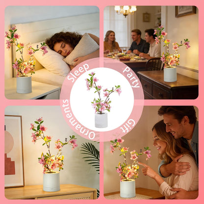 Pink Cherry Blossom in Pot, Artificial Cherry Fake Flower Lamp Indoor Outdoor Home Garden Office Decor for Wedding,Birthday,Party,Christmas
