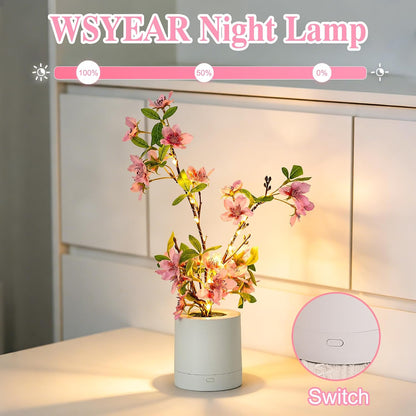 Pink Cherry Blossom in Pot, Artificial Cherry Fake Flower Lamp Indoor Outdoor Home Garden Office Decor for Wedding,Birthday,Party,Christmas