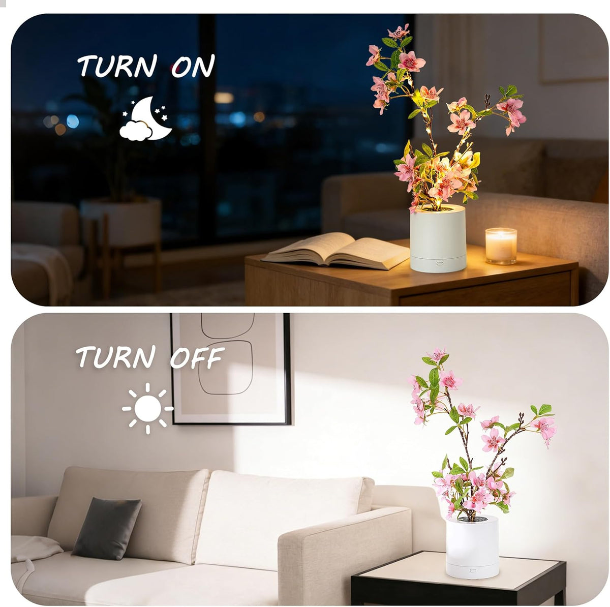Pink Cherry Blossom in Pot, Artificial Cherry Fake Flower Lamp Indoor Outdoor Home Garden Office Decor for Wedding,Birthday,Party,Christmas
